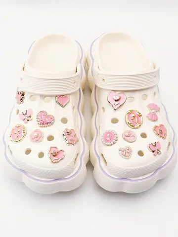 pearl Shoe Charms Set Creative DIY pink Shoe Flower Diamond butterfly Rhinestone Detachable Chain buckle Shoe Decoration 1 set