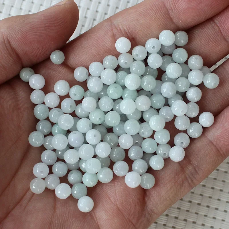 50pcs Myanmar Jadeite A Goods Round Beads Loose Beads Wholesale Jadeite Ice Transparent White Jade Accessories Fashion Jewelry