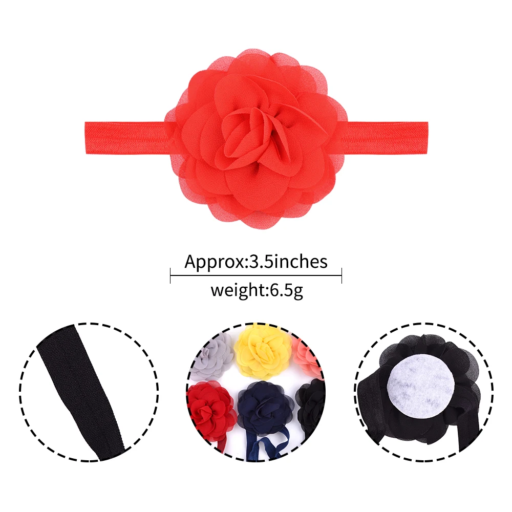 Wholesale 3.5'' Solid Color Chiffon Flower Headband For Baby Girls Elastic Band Boutique Handmade Kids Headwear Hair Accessories