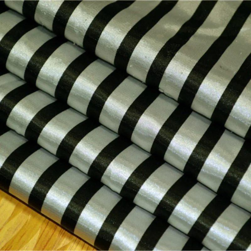 

Black vertical striped satin smooth and shiny fashion fabric shirt dress
