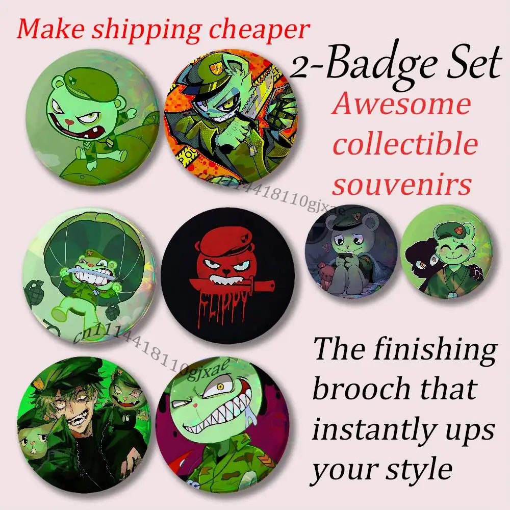 Flippy H-HTF 2-piece set Pins Backpack Clothes Jewelry Accessories Cartoon Round Brooch Button Badge Gifts