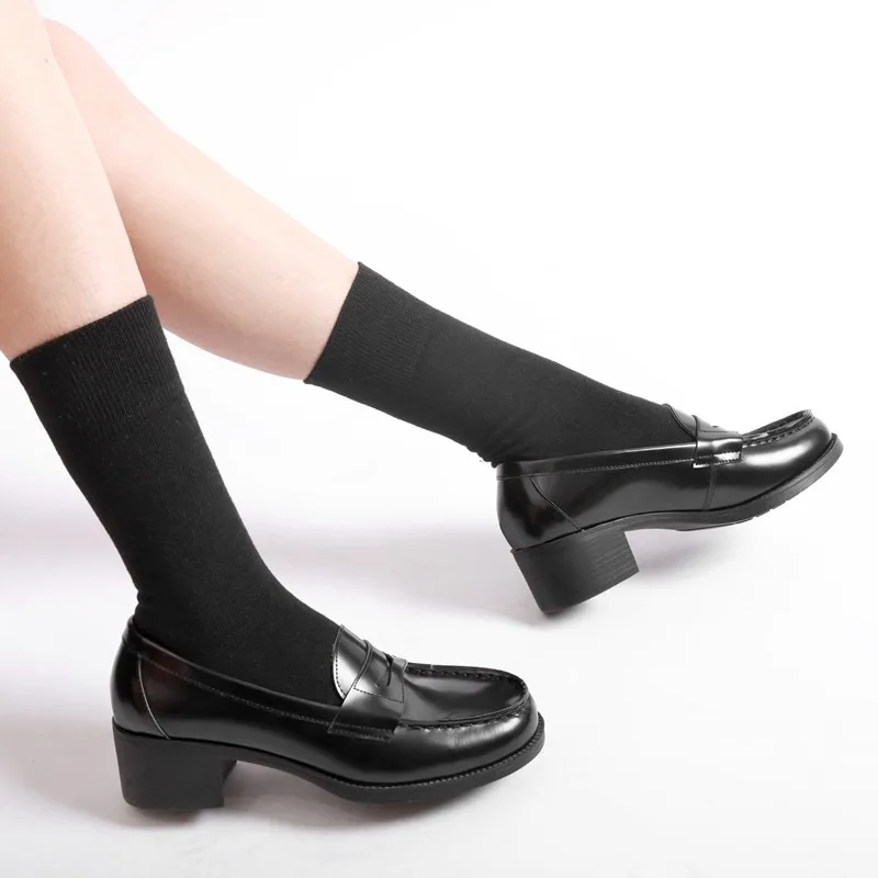 

British-Style Women Loafers Premium Genuine Leather Mid-Heel Casual Pumps Dress Shoes Slip-On Commuter Office Shoes
