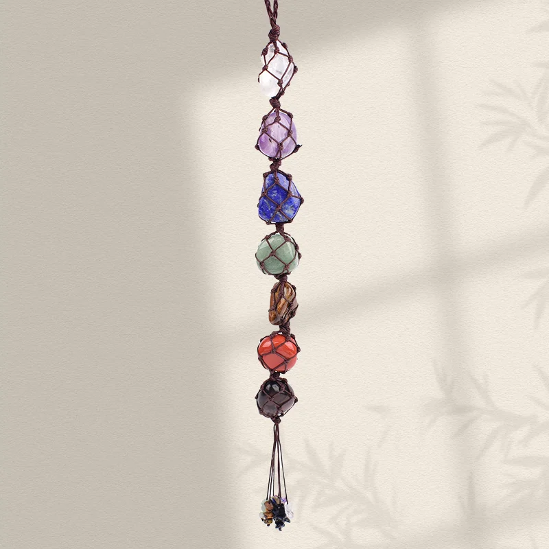 Sieben Chakren Quaste Natürlicher Kristall Edelstein Reiki Handgefertigte Auto-Ornamente Wohndekoration Spirituelle Meditations-Hängedekoration Geschenk
