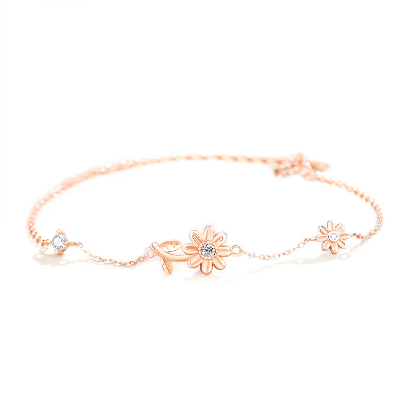 RYJU 925 Sterling Silver Daisy Bracelet Chain for Women Birthday Party Jewelry Versatile Daily Accessories Valentine's Day Gifts