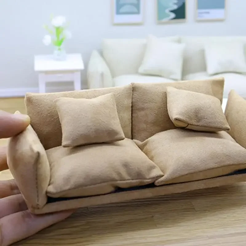Mẫu ghế sofa Loveseat Mô hình nhà búp bê bằng gỗ thu nhỏ Mô hình tiết Nội thất tỷ lệ 1/12 dành cho nhà sưu tập 15UB