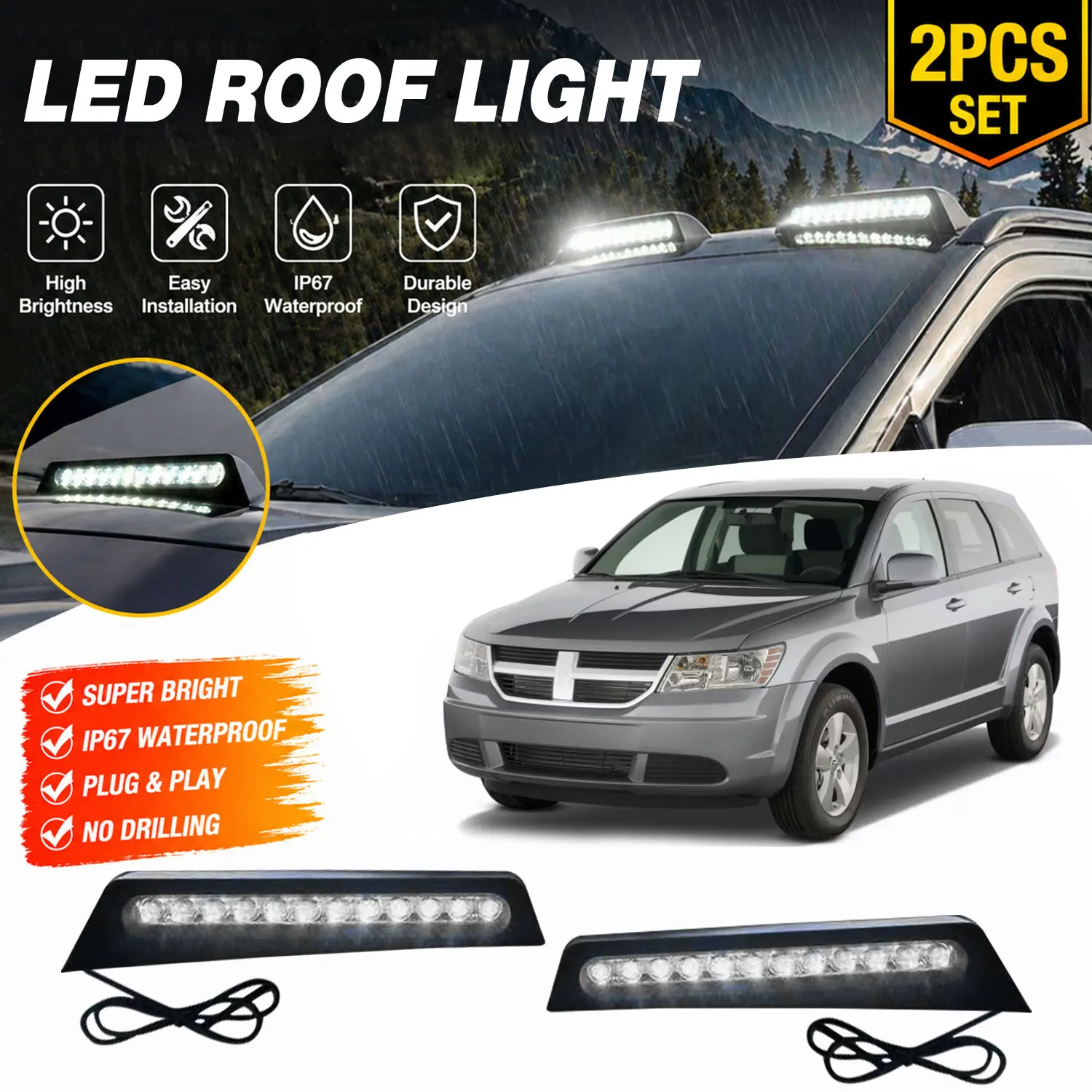 Top Roof LED Light Cap with DRL Fits For 2011-2019 Dodge Journey Roof Lamp