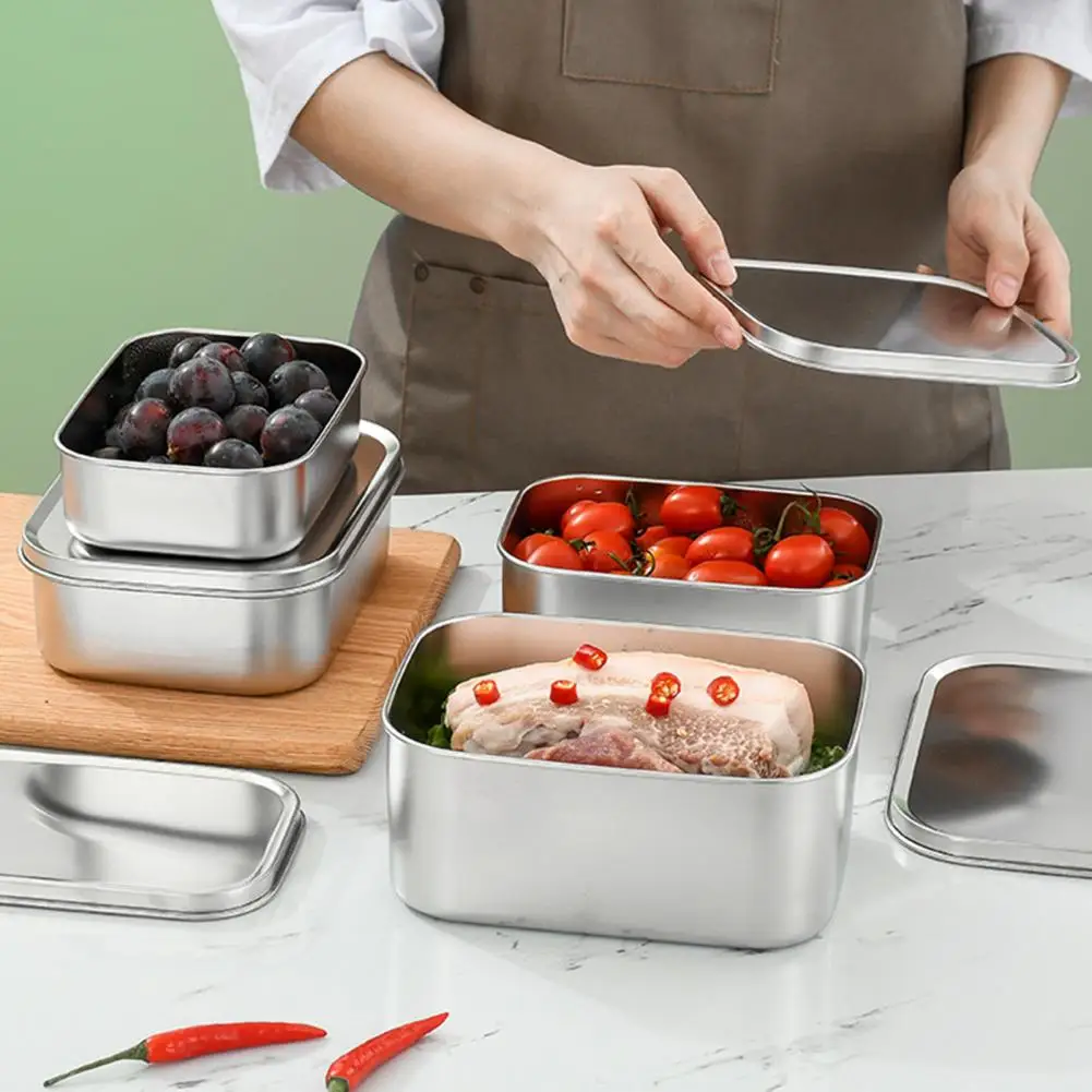 Durable Stainless Steel Crisper Reusable Lunch Box Easy to Clean Sealed Fresh-prepared Vegetable Lunch Box  Store Food