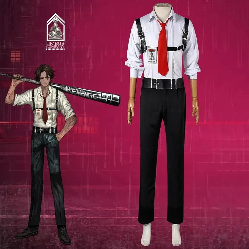 QQ 123Game Limbus Company Heathcliff 코스프레 의상 셔츠 바지 넥타이 유니폼 정장 남성 여성 할로윈 파티 카니발 역할 놀이 O