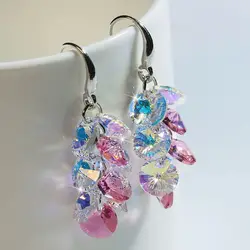 Luxury Female Crystal Geometry Dangle Earrings Charm Silver Color Drop Earrings Cute Rainbow Zirconia Wedding Earrings For Women