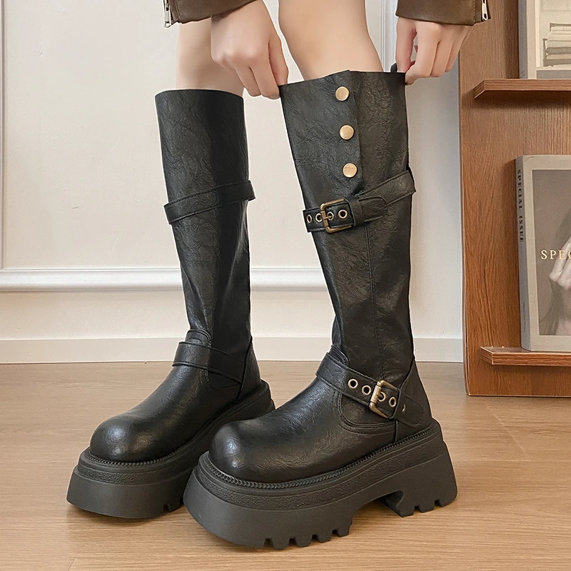 منصة أحذية واحدة الخريف جديد جولة تو برشام كم المضادة للانزلاق مقاومة للاهتراء أحذية طويلة