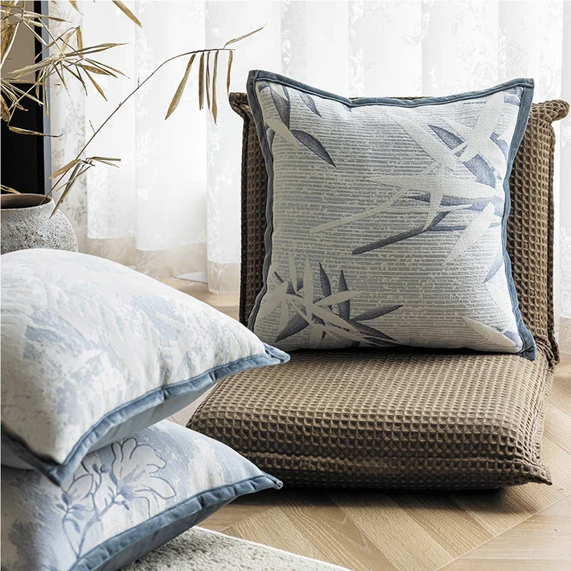 Blue Light Luxury Pillow Covers Decorative Geometric Plant Jacquard Cushion Cover 45*45cm Home Decor Living Room Pillowcases