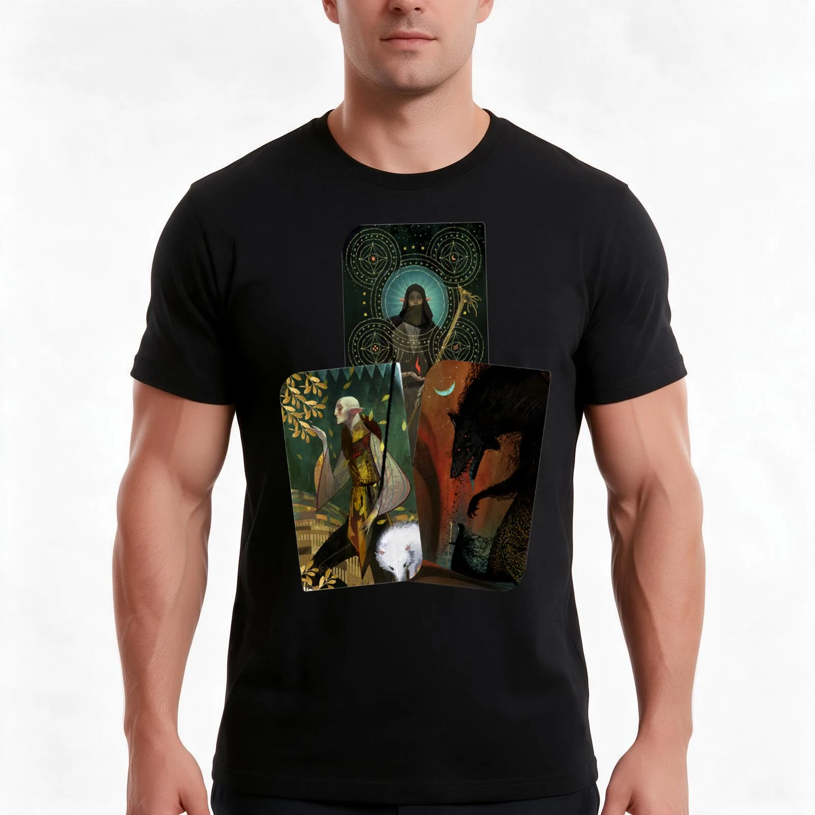 Solas Tarot Card Trilogy T-Shirt, Summer Casual Cotton Tee, Oversized Streetwear Tops, Vintage Graphic Print, Unisex Men Women