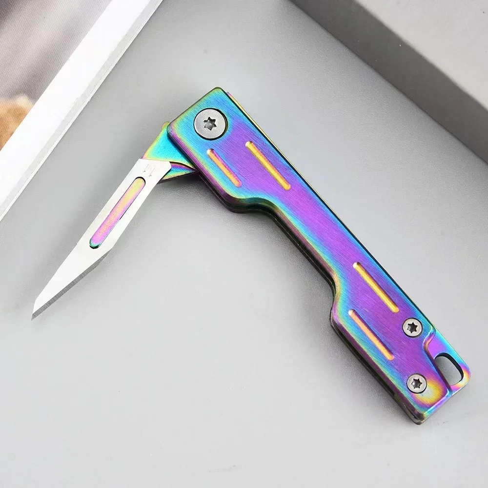 Machinery Folding Knife Stainless Steel Scalpel Medical Folding Knife EDC Unpacking Pocket Knife with 10pcs Replaceable Blades