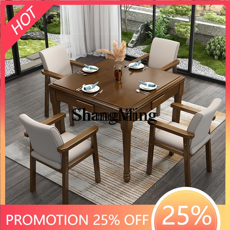 

CL wood mahjong table household hand rub chess and card simple dual-purpose dining table wooden combination table