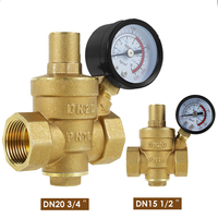 Water Pressure Reducer 3/4inch DN20 Brass Water Pressure Regulator Valve 1/2inch DN15 Adjustable Pressure Reducer with Pressure