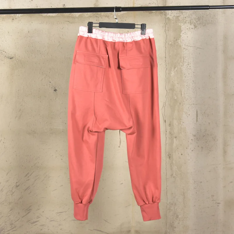 Dark RO Pure Cotton Pant Men's Spring and Autumn Elastic Waist Harem Leg Tied Casual Pants Thick Loop Women's Pants