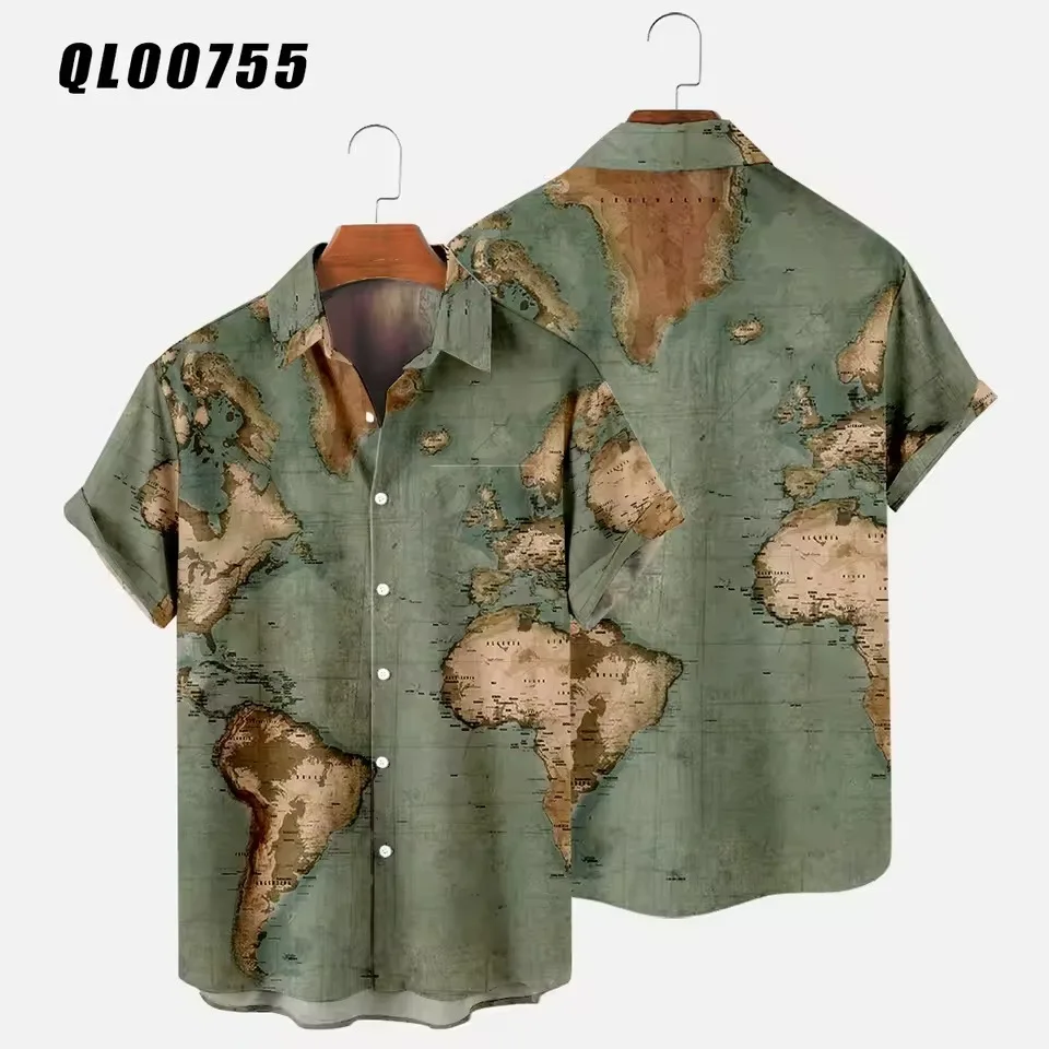 High-quality Street Art Graffiti Map 3D Print Outdoor Vacation Beach Shirt, Men's Quick-drying Drape Shirt for Summer.