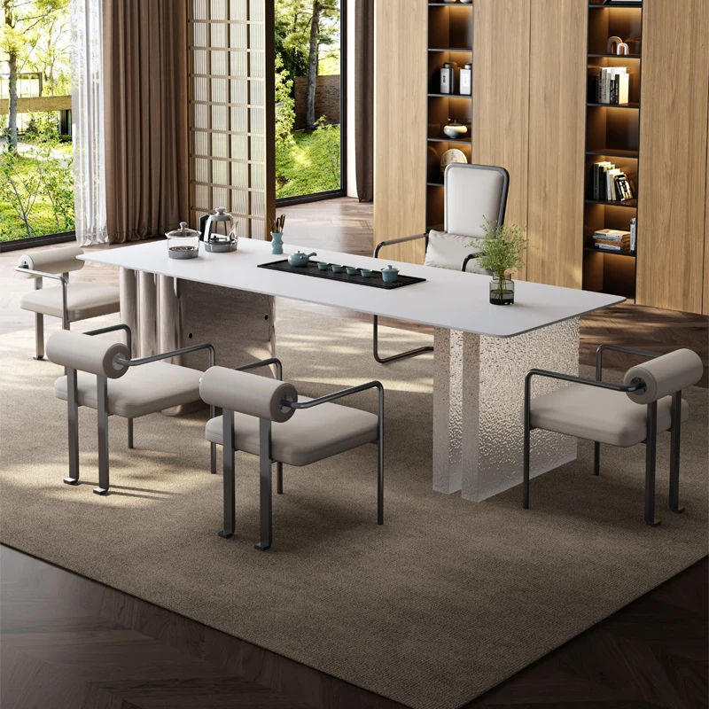 

Modern simple acrylic suspension office balcony reception villa home rock slab water tea table tea table chair