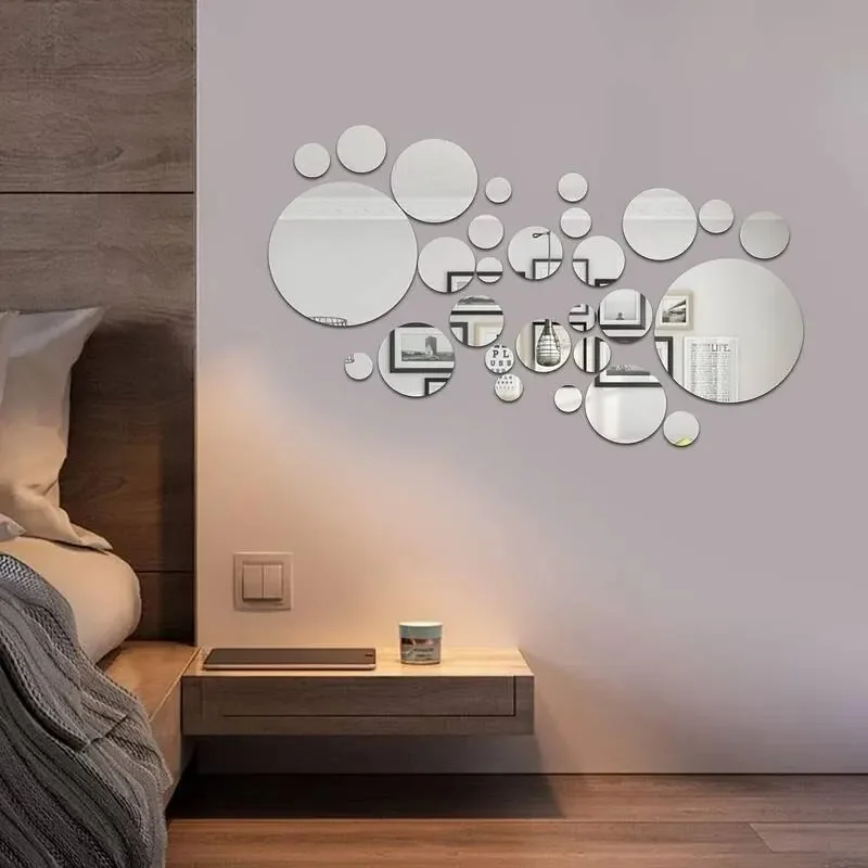 

Creative 3D Acrylic Three-dimensional Wall Stickers Mirror Decoration Bedroom Living Room TV Background Wall Round Romantic