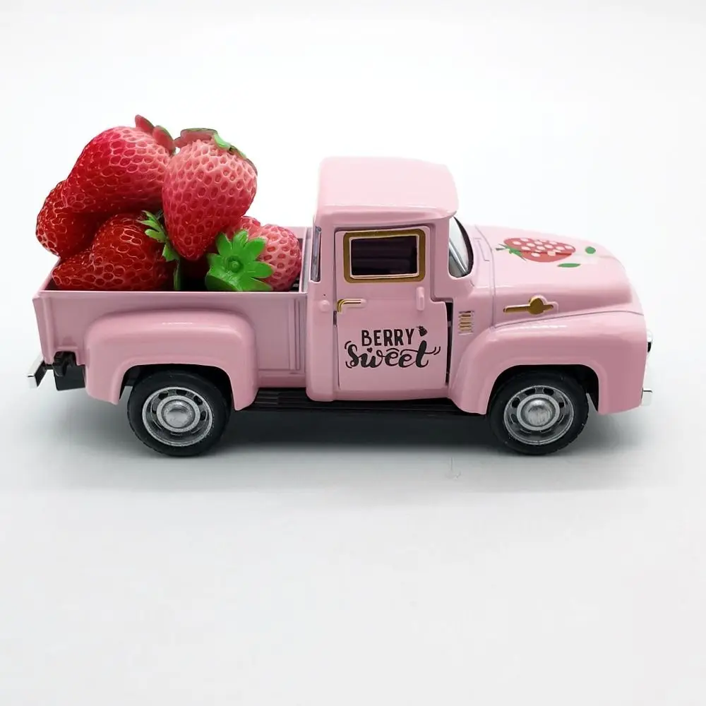 

Статуя, винтажный клубничный грузовик, декор, фигурки, Коллекционный мини-автомобиль, орнамент, сенсорная игрушка, поделки, металлическая миниатюрная модель автомобиля