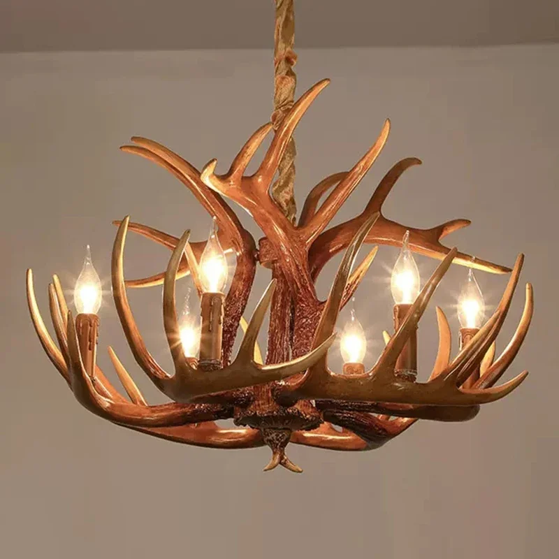 Imagem -05 - Led Deer Resin Antler Lustres para Modern Home Decor Restaurante Lâmpada do Teto Arte Interior Decoração Rústica Lustre Chifre