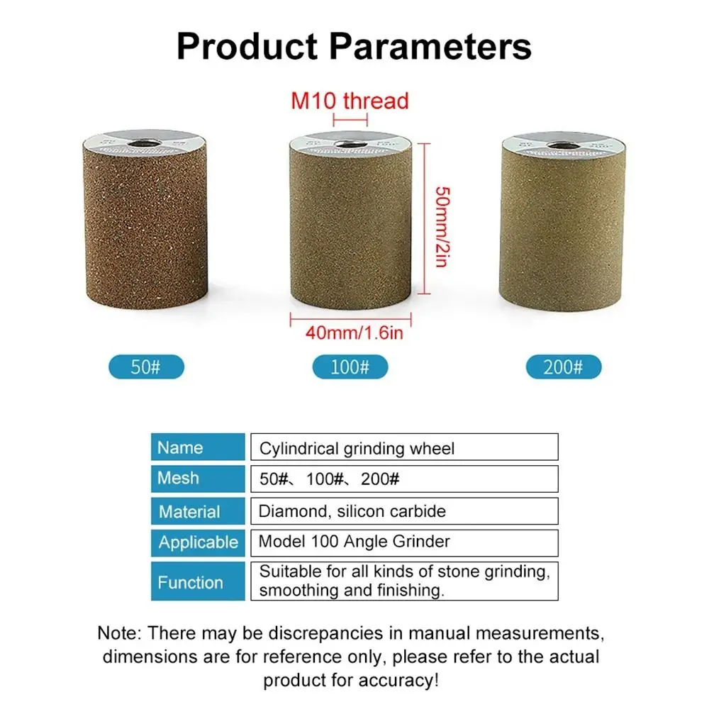 Roda De Polimento De Diamante, Rebarbadora, Rosca M10, 50, 100, 200 Grão, Cabeça De Moagem De Pedra, Ferramentas Abrasivas, Ferramentas Cilíndricas, 1Pc, Tipo 100