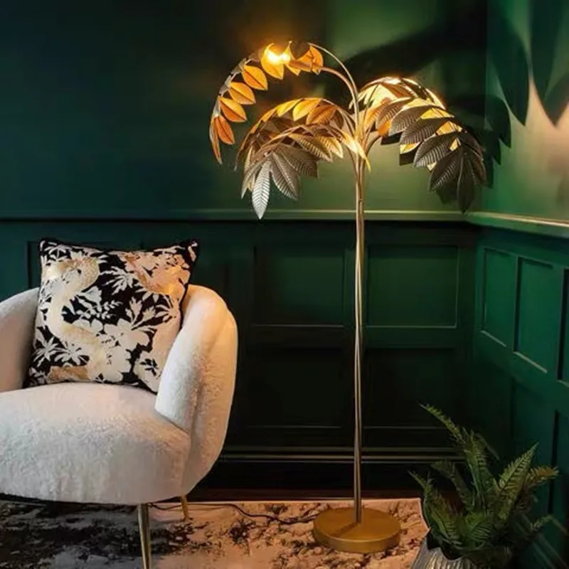 American Fashion Living Room Floor Lamps Retro Wrought Iron Palm Tree Decor Light Villa Hotel Sofa Standing Light Luster Fixture