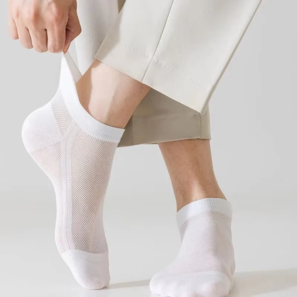 6 Pair/Set Low Cut Men's Socks with Ear Flaps Anti Foaming Design Mesh Socks Breathable Ultra-thin Sports Socks Summer