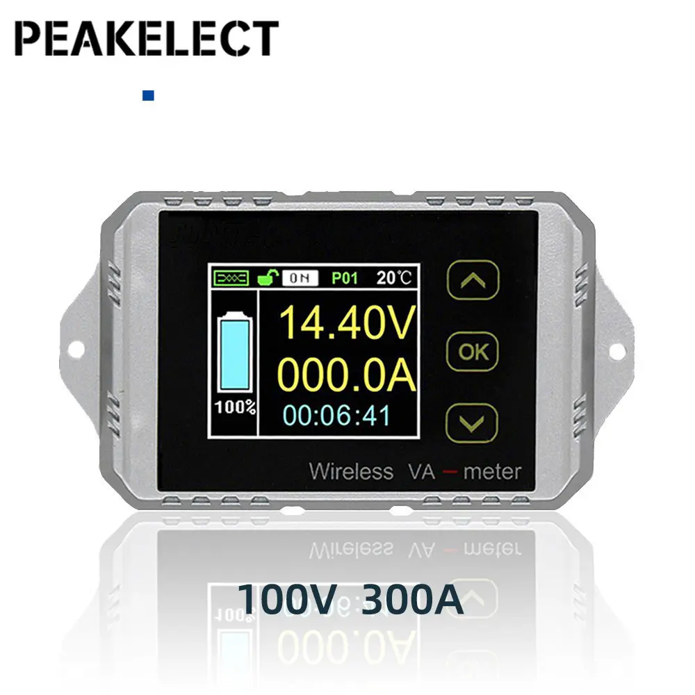 Peakelect VAT1300 100V 300A Wireless Ammeter Voltmeter Battery Capacity Monitoring Coulomb Counter Color Screen  Meter