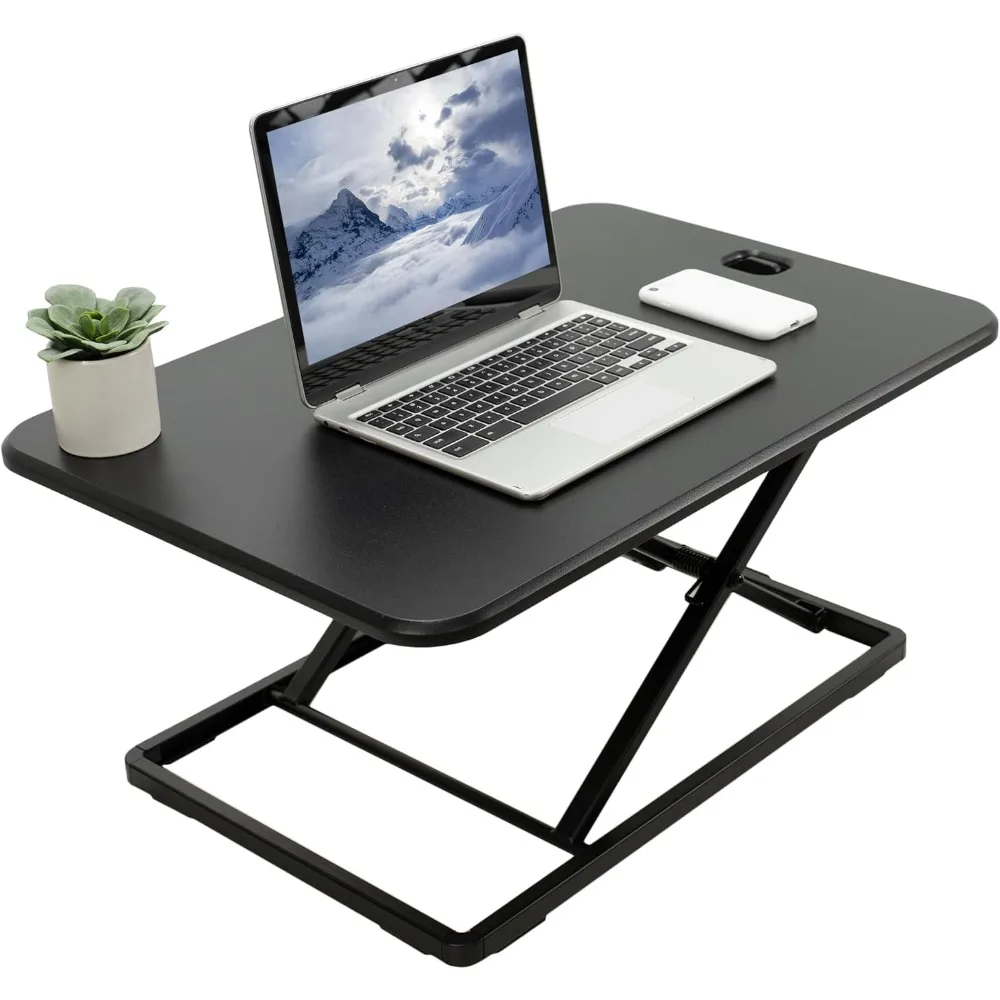 

Ultra-Slim Single Top Height Adjustable Standing Desk Riser, Compact Sit Stand Desktop Converter for Monitor or Laptop, Black,