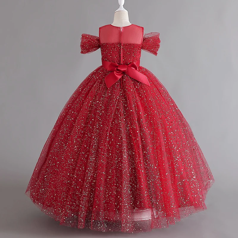 Girl evening dress off-shoulder heavy industry gauze Peng Peng Princess elegant sweet dress dinner piano performance 1308