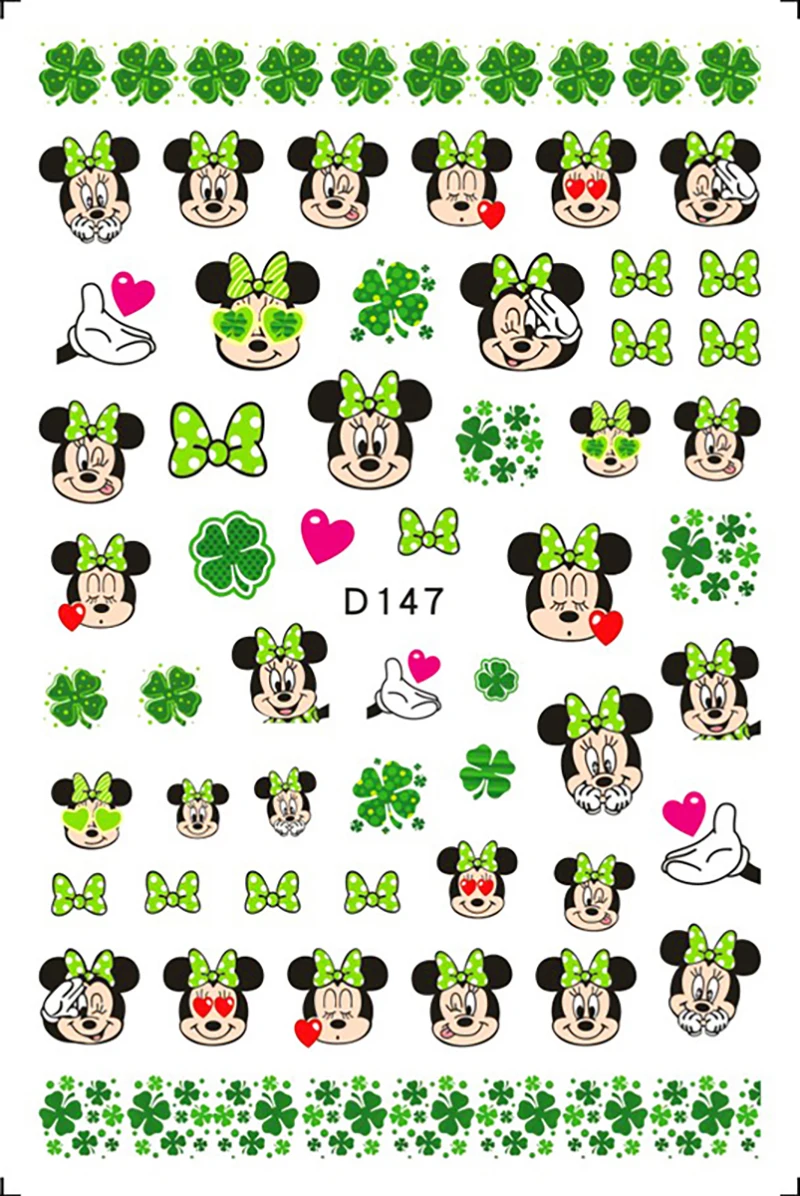 Disney New Nail Stickers Manicure Supplies Manicure 3D Clover Mickey Mouse Cartoon Stickers Nail Decals Nail Art Decoration