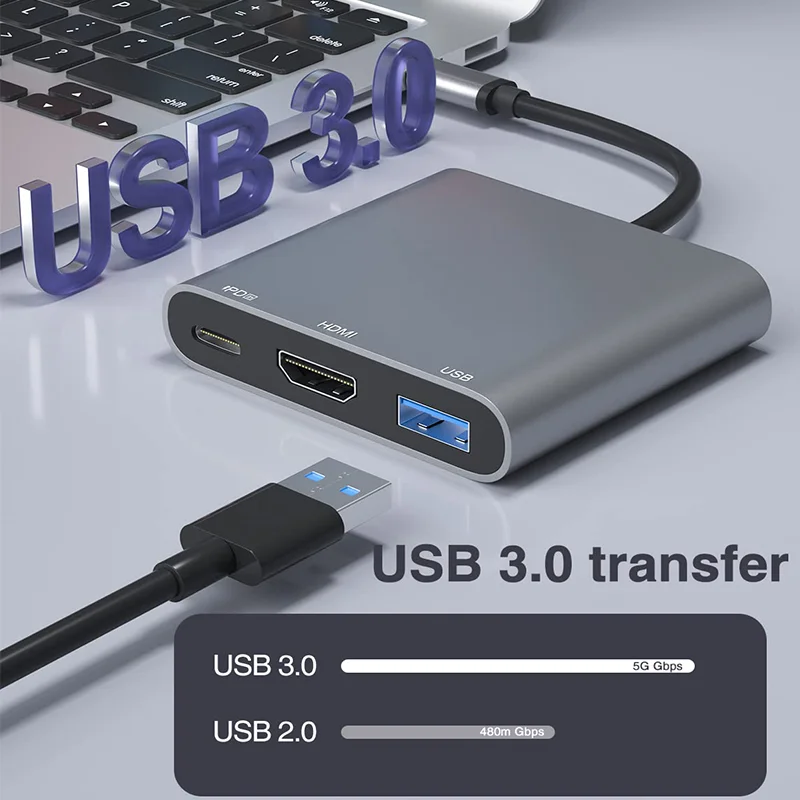 USB Type C to HDMI-Compatible Splitter Adapter 3 IN 1 4K HDMI USB 3.0 PD Fast Charging Adapter For Samsung iPhone15 MacBook PC