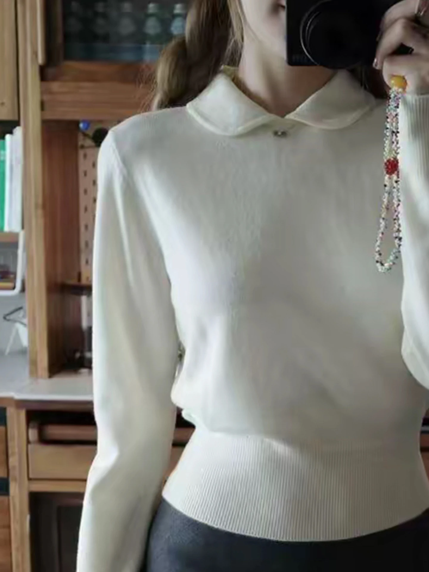 Faionable Doll Kragen Strickpullover Damen Herbst Winter Slim Fit Base Layer irt Inner Wear Casual Long Sve Top