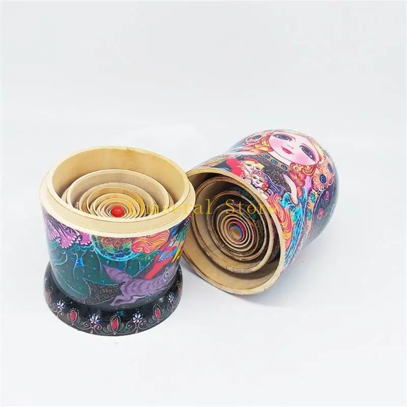 E7CE Traditional Cultural Russian Doll 10 Layer Set with Handpainted Lacquered Stacking Game Matryoshka Figure Doll