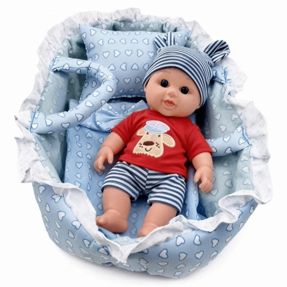 Cute Hand-pull Design Basket Pink Gingham Ruffled Design Dollhouse Accessories Soft Washable Material Pretend Play Gifts