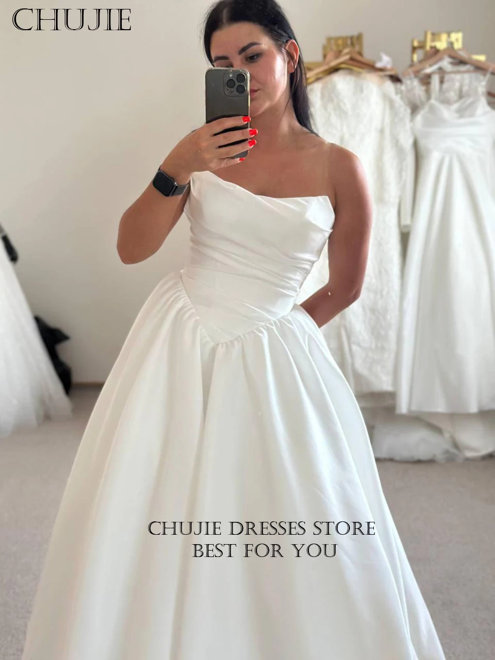 

White Modest Bridal Gowns Classic Satin Wedding Dresses A Line Pleated Woman Elegant Customized Bride Dress Свадебное платье