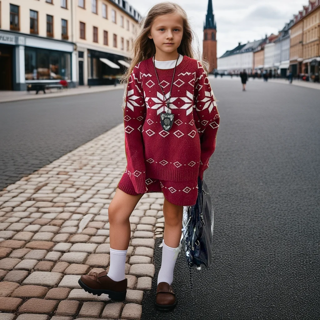 

Модный комплект из 2 предметов для девочек, рождественский свитер, шорты, весенне-осенний одинаковый наряд для детей, повседневная свободная школьная одежда для подростков