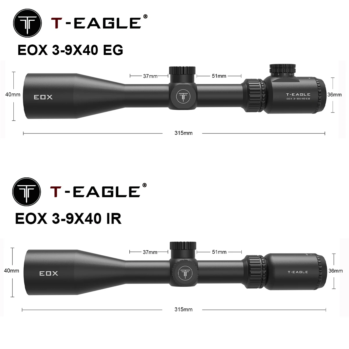 Tactical T-Eagle 3-9x40 Compact Rifle Scope Red/Green Llumination Crosshair Optics Sight for Picatinny 11mm/20mm Rail Mount
