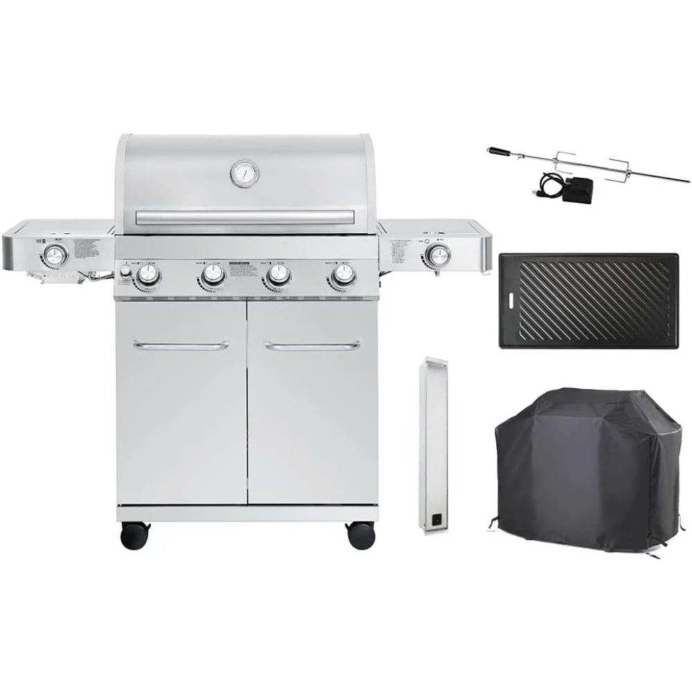 Larger Grills,  4-Burner Propane Gas Grill Stainless Steel Cabinet Style with Accessory Kit(5 Items),Outdoor Grills