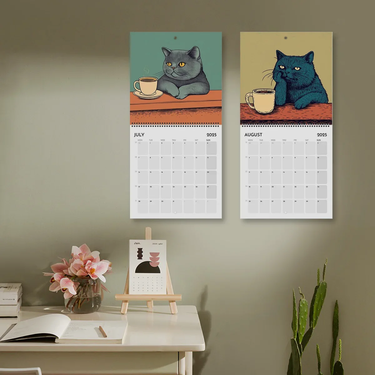 Cats Chillin' With Coffee 2025 Creative Cat Cafe Calendar December Cats Drinking Coffee Lovers Calendar Gift