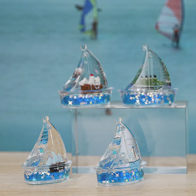 Mini Sailboat Liquid Oil Drop Ornament Floating Sequins Desk Decor Stress Relief Toy Kids Birthday Party Gift