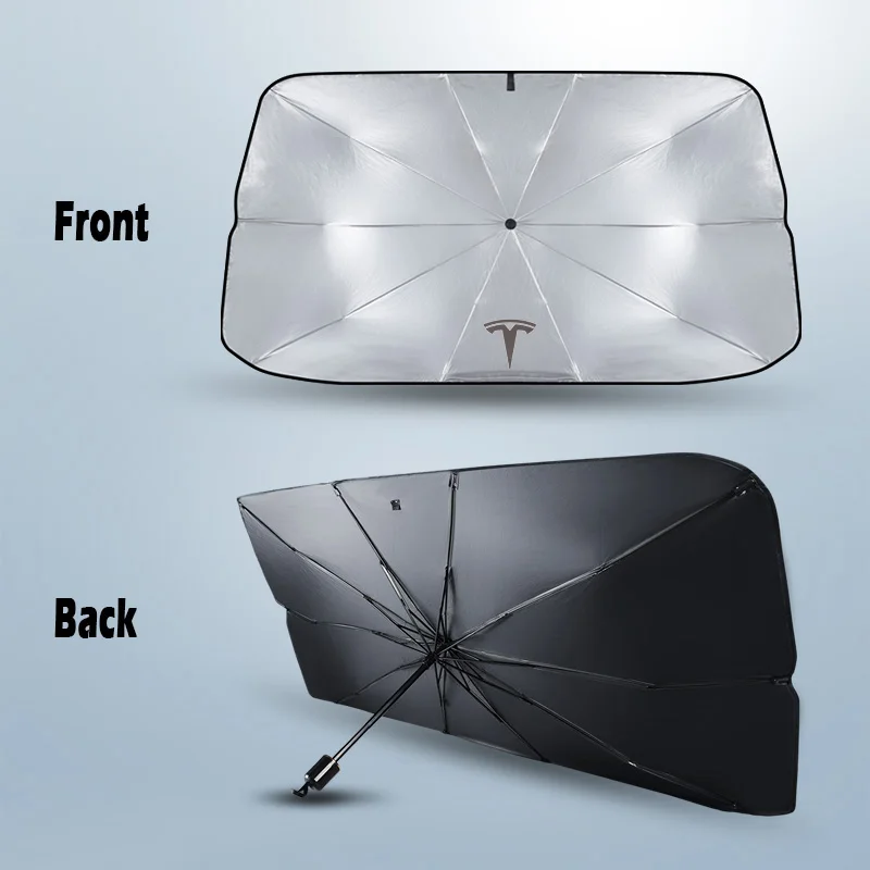 Car Logo Sun Umbrella Windshield Block Heat UV Sun Shade Umbrella For Tesla Model 3 Model S Model X Model Y Roadster Car Styling