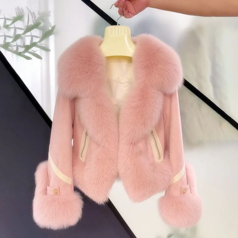 Women Fluffy Jacket Winter Clothes Short Faux-Fox Fur Coats Korea Lapel Casual Solid Outwear Female Thick Warm Plush Overcoat