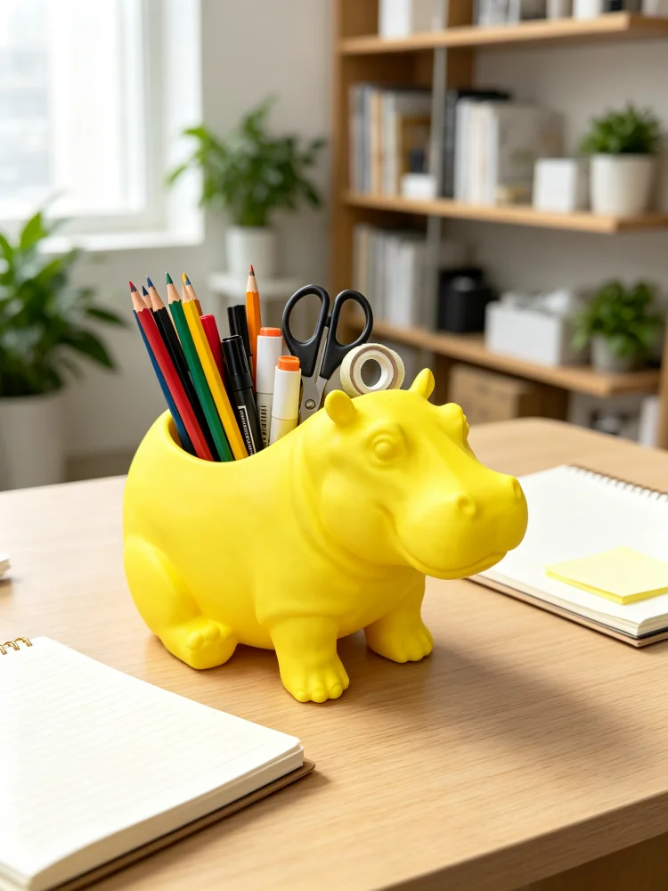 Stationery Office Supply Store - Fun hippo statue desktop pen holder,