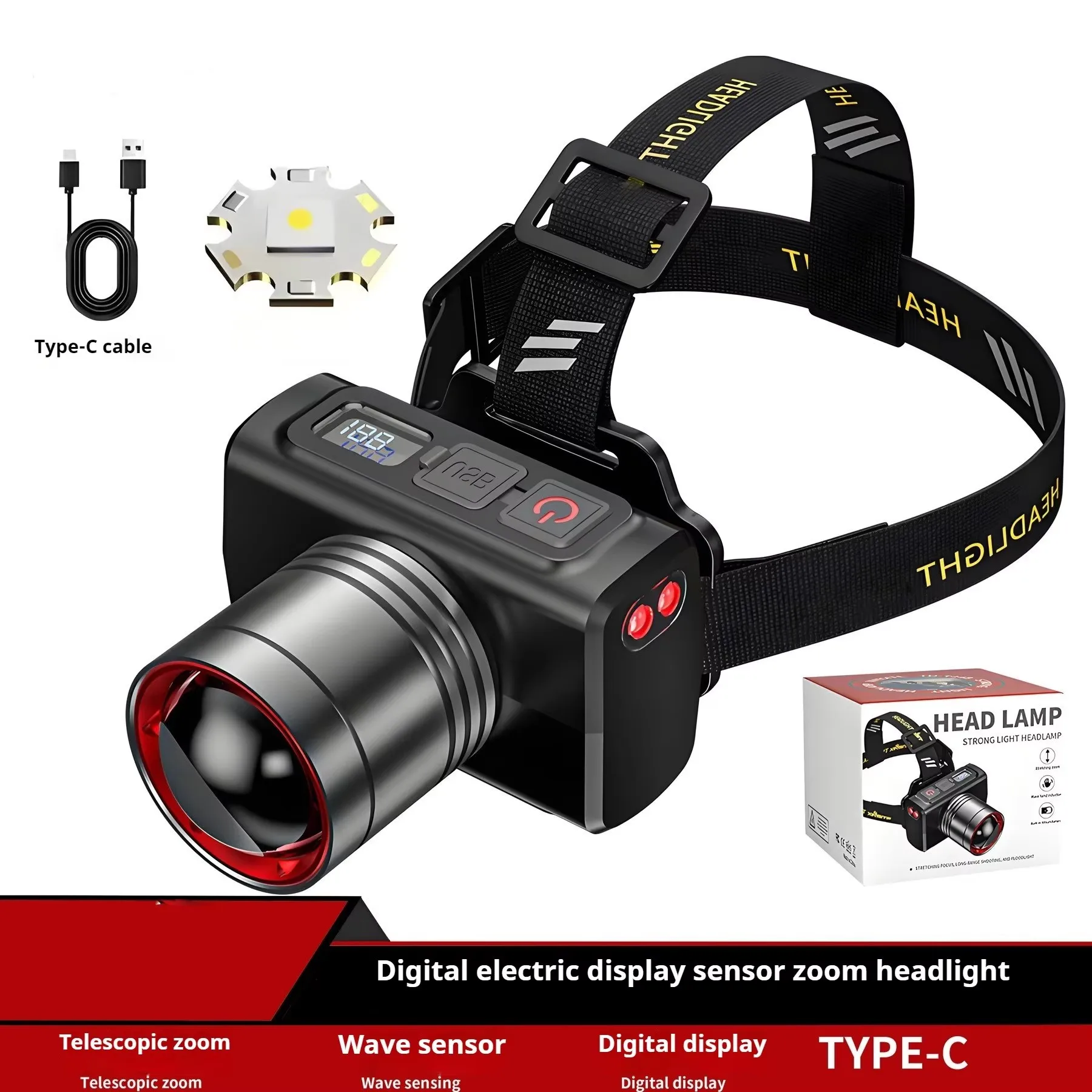 Powerful Sensor LED Headlamp USB Rechargeable Headlight Zoomable Head Lamp Waterproof Head Light High Lumens Head Flashlight