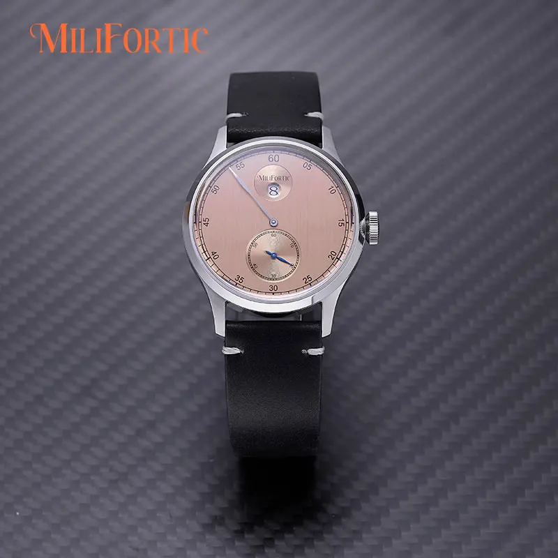 Milifortic Jumping Hour Auto R077 Vintage Small Seconds ST17 Movement Jump Hour Salmon Dial Men Watches