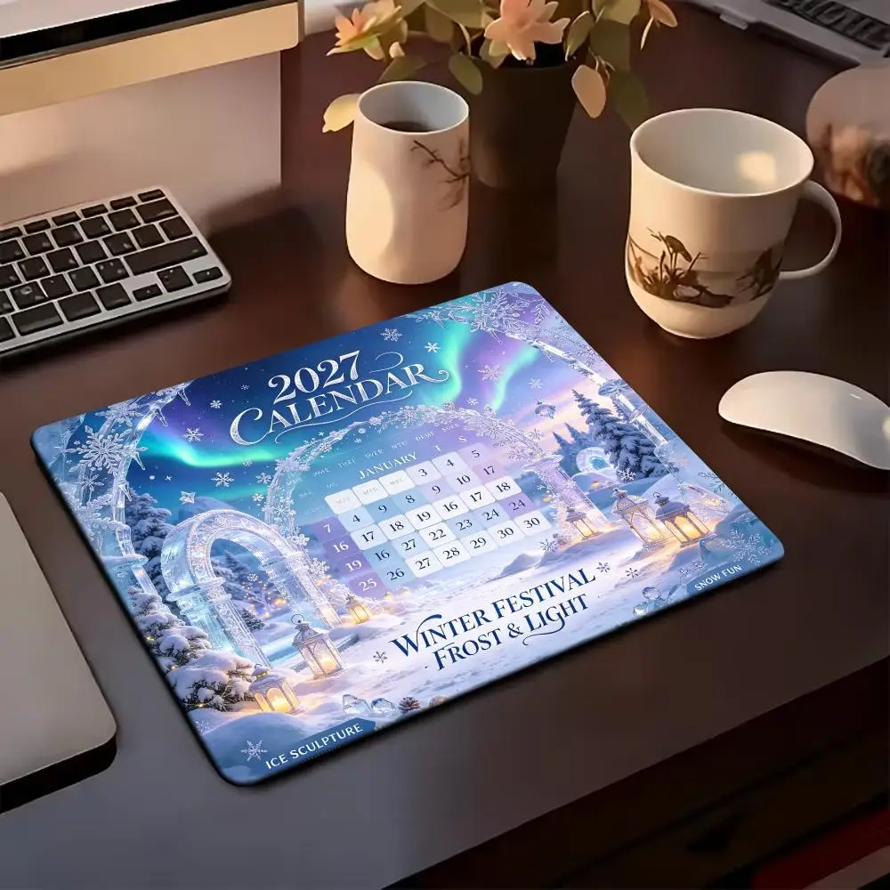 2027 Festival Calendar Square Mouse Pad Extended Card Desk Mat Stitched Edge Non‑Slip Keyboard Mat For Home Office CP Game Mat