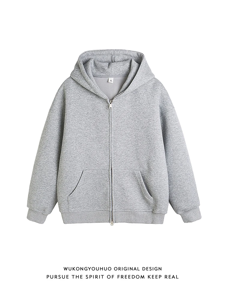 

Retro Loose Fit Hoodie Cardigan ex Casual Sle Basic Versatile Spring Autumn Winter Youth ular Pure Color Zipper Sve