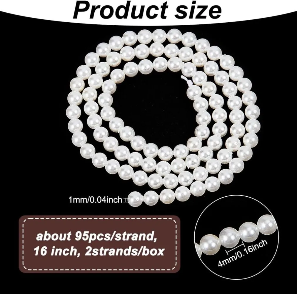 190 Pcs Pearl Beads for Crafts 4mm White Grade A Mellow & Smooth Pearl Beads Potato, Round Shell